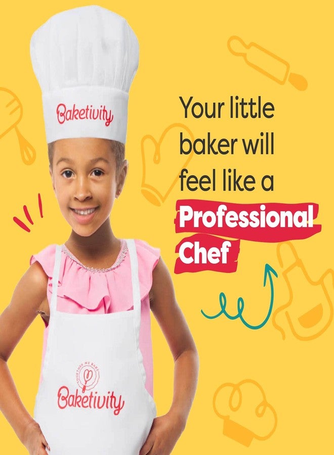 Baketivity Kids Chef Hat and Apron Set for Boys & Girls - One Size Fits All (Adjustable) Kids Cooking Aprons - Washable Kids Apron & Chef Hat Set for Cooking - Young Chefs & Junior Bakers Chef Outfit - Image 2